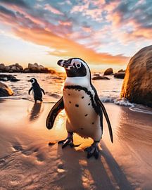 Pinguine am Strand von fernlichtsicht