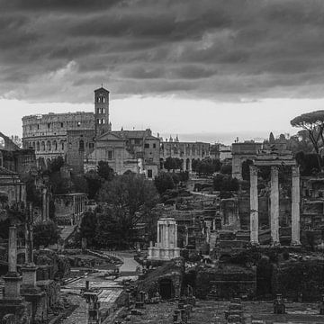 Italië in vierkant zwart wit, Rome - Forum Romanum