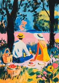 Picknick Paar Gouache Vintage von Niklas Maximilian