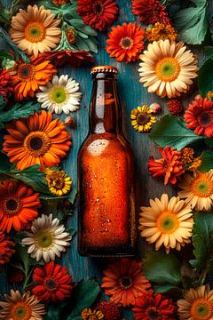 Bloemen en bier van Poster Art Shop