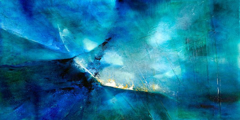 Abstracte compositie in blauw en turkoois van Annette Schmucker