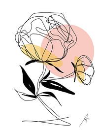One line drawing Peony by AnkieArt
