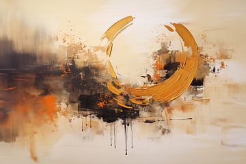 Abstract, schilderij, aardetinten “Golden Symphony of Shapes” van Joriali Abstract
