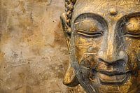 Golden Buddha portrait on weathered background