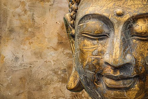 Gouden Boeddha portret op verweerde achtergrond