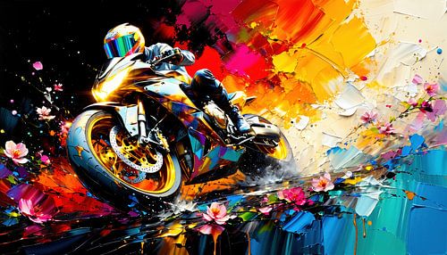 Des motocyclistes dans une explosion de couleurs