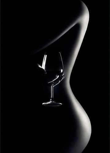 Nude woman red wine
