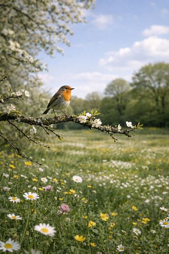 Roodborstjes in de lente