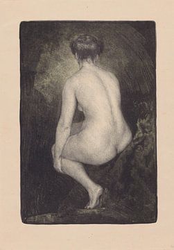 Simon Moulijn, zittende naakte vrouw, op de rug gezien voor een donkere achtergrond, 1914
