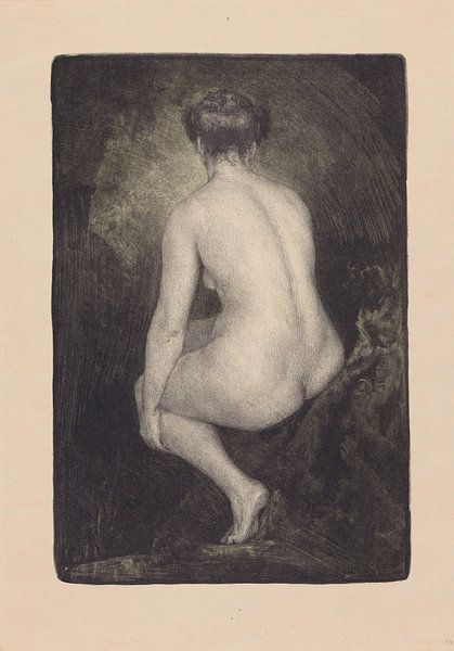 Simon Moulijn, Sitzender Frauenakt, von hinten gesehen vor dunklem Hintergrund, 1914 von Atelier Liesjes