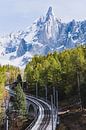 Spoorrails voor besneeuwde bergtop | Landschapsfotografie - Montenvers, Chamonix, Frankrijk van Merlijn Arina Photography thumbnail