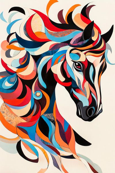 Portrait coloré d'un cheval en mouvement par Poster Art Shop