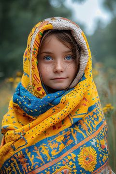 portret met kleuren van de Oekraïense vlag van Egon Zitter