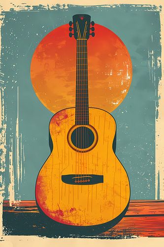 Guitare vintage au soleil couchant