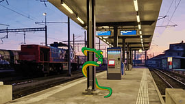 Warteschlange am Bahnhof von Heubeere-Cartoons