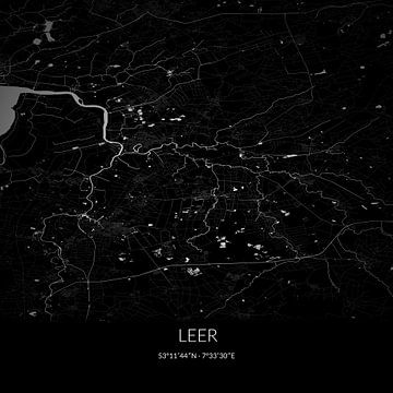Schwarz-weiße Karte von Leer, Niedersachsen, Deutschland. von Rezona