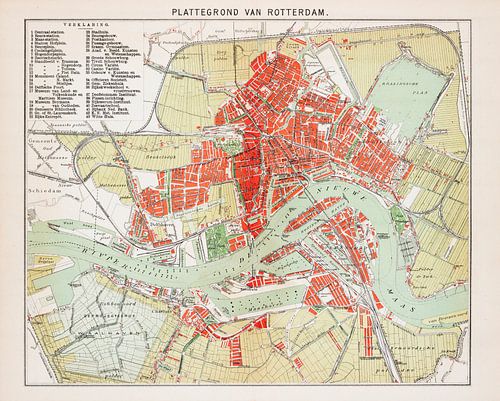 Vintage plattegrond Rotterdam ca. 1900