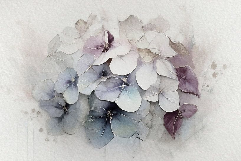 Hortensien's: Herbstfarben in Aquarell -3 von Studio Pieternel