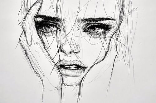 Woman holds her face full of melancholy