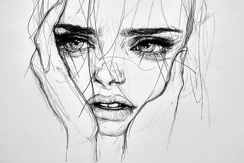 Woman holds her face full of melancholy by Frank Heinz