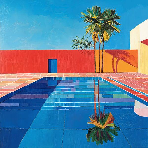 Gemälde eines Sommerpools und bunte Architektur von Vlindertuin-Art