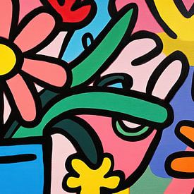 Fleur avec noyau jaune | Fleur et feuilles joyeuses sur La collection ARTEO