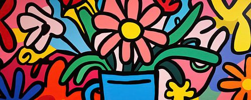 Blume mit gelbem Kern | Fröhliche Blume und Blätter