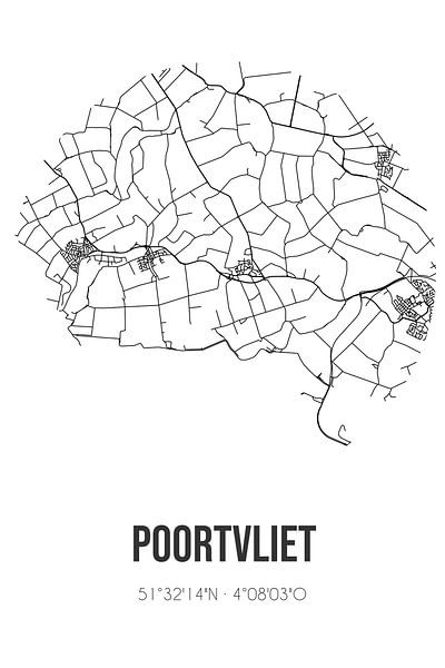 Poortvliet (Zeeland) | Map | Black and white by Prints of Place
