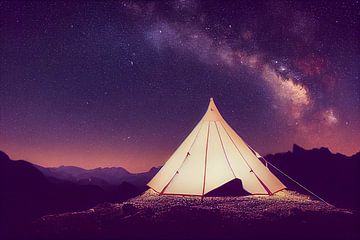 Tent met de Melkweg en bergen bij nacht van Animaflora PicsStock