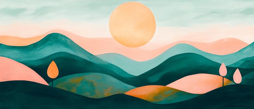 Des collines douces dans la lumière chaude du crépuscule par Poster Art Shop