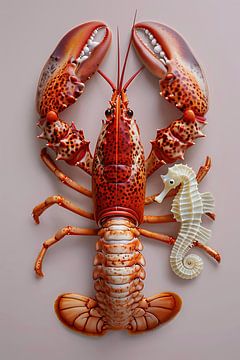 Lobster Luxe - Rode Kreeft met Zeepaardje van Marianne Ottemann - OTTI
