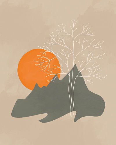 Mountains, sun and tree