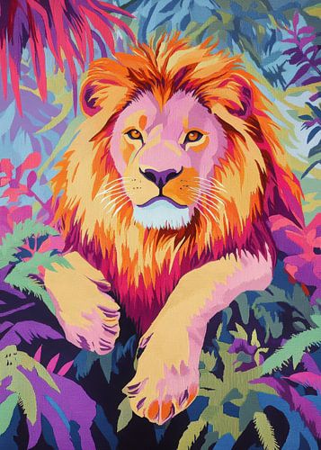 Pop art lion in the jungle