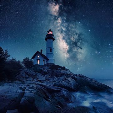 Leuchtturm bei Nacht vor einem Sternenhimmel von ARTemberaubend