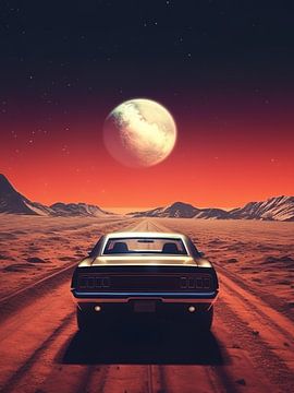 muscle car in mars met maan ruimte wereld aarde van novac dolazy