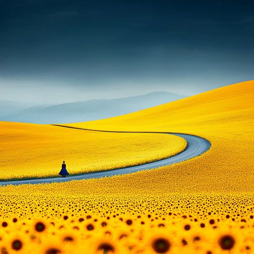 Yellow nature landscape sunflowers