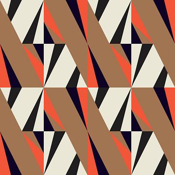 Retro-Geometrie mit Dreiecken im Bauhaus-Stil in Braun, Orange, Schwarz von Dina Dankers