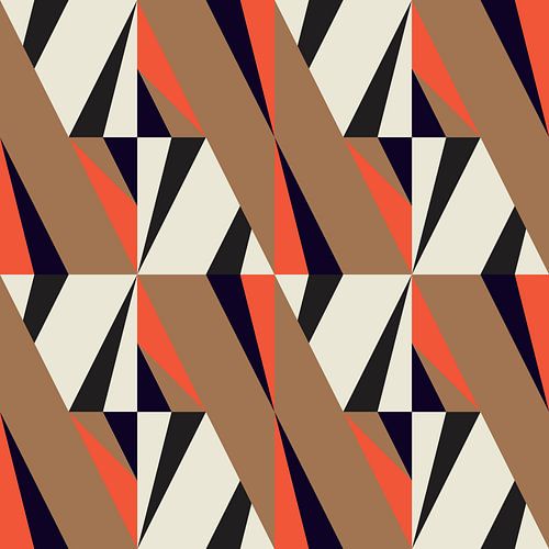 Retro geometrie met driehoeken in Bauhaus-stijl in bruin, oranje, zwar