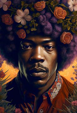 Jimi Hendrix - Florales Porträt von drdigitaldesign