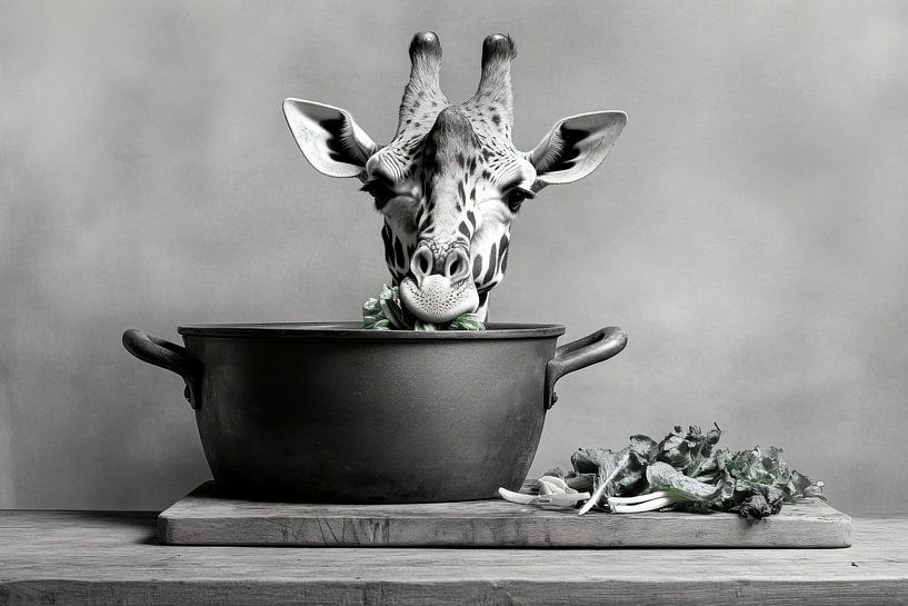 Giraffe kocht Gemüse von Poster Art Shop