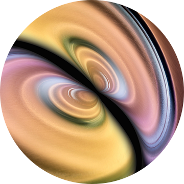 Twee abstracte ronde vormen met kleurrijke strepen