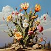 Cactus en fleurs fleurs colorées désert surréaliste paysage de sable sur gm_designs