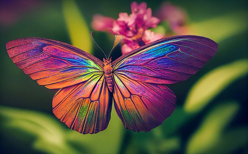 Regenbogen Farben Schmetterling auf Blume,  Art Illustration von Animaflora PicsStock
