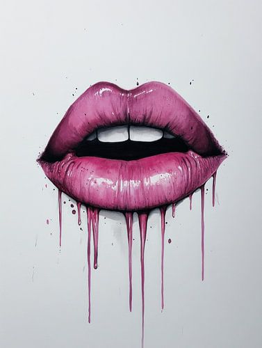 Pink lips in dripping paint