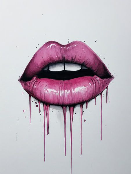 Lèvres roses en peinture dégoulinante par Franka Poulain