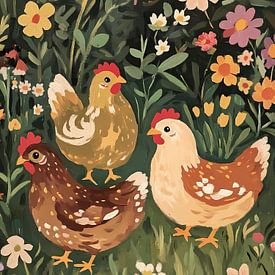 Des poules dans un jardin fleuri sur IamHome Studio