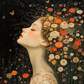 Femme avec des fleurs dans les cheveux