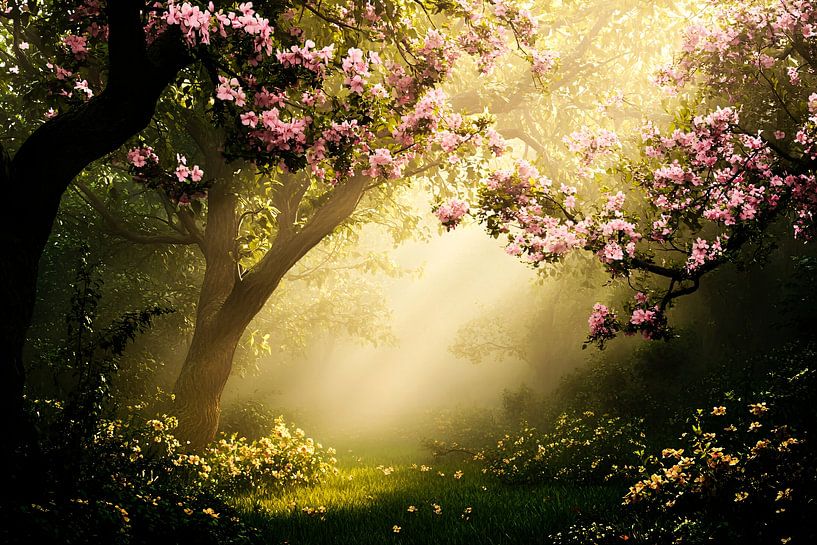 Forêt ensoleillée avec arbres en fleurs par Imperial Art House