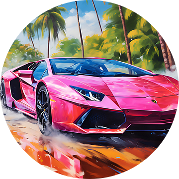 Roze Lamborghini Muurkunst. Digitale Deco Muur Kunst. Home Decor. Acryl. Kleuren. Lambo. droomauto. supersportauto van ColorWorldwide
