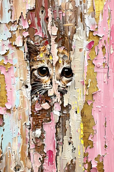 Chat abstrait derrière une peinture délavée par Art & Soul Creations
